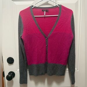 506 Apt 9 100% Cashmere Cardigan Pink Gray Colorblock Small Soft Luxe Sweater